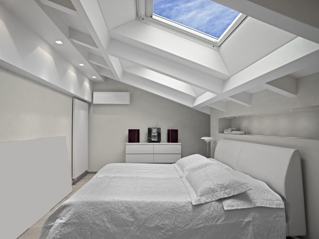 interior shots of a modern bedroom in the mansard
